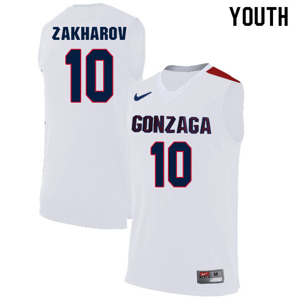 Youth #10 Pavel Zakharov Gonzaga Bulldogs College Basketball Jerseys Sale-White - Click Image to Close